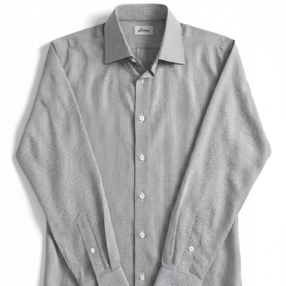 Brioni White Black Check Slim Tailored Shirt 16 - Picture 2 of 2